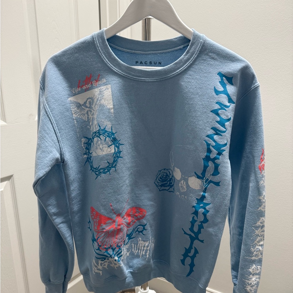 PacSun Light Blue Graphic Crewneck Sweater
